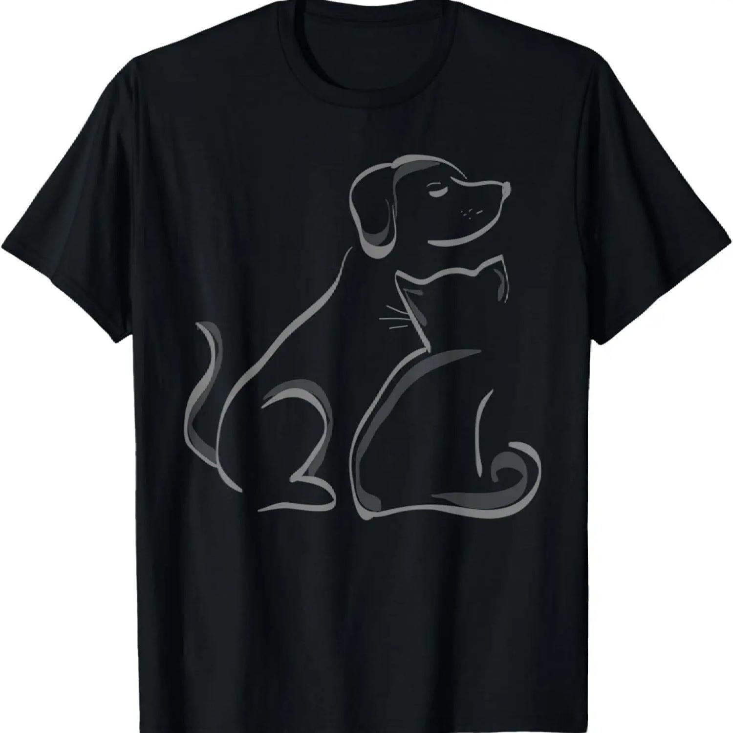 Футболка с силуэтами кошки и собаки, дружба T-shirt S