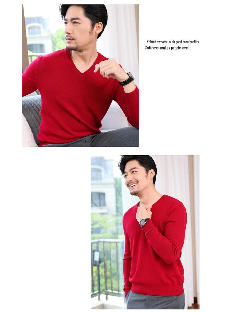 Herren Übergröße Uni V-Ausschnitt Pullover - Herbst/Winter Business Strickpullover