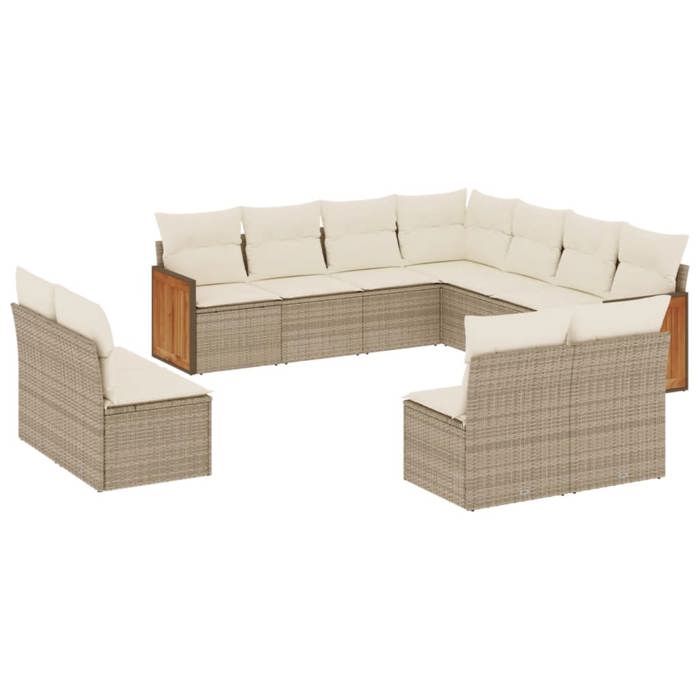 VidaXL Salon de Jardin avec Coussins 11 pcs, Canapés de Terrasse, Ensemble de Meubles de Patio, Mobilier d'Extérieur, Beige 3227766
