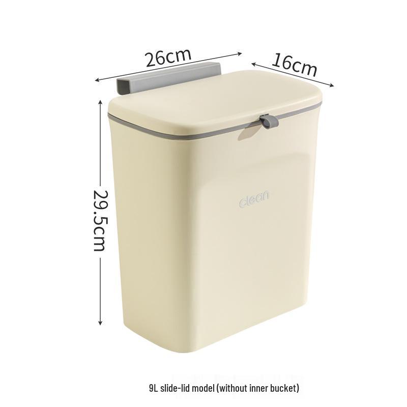 Cream Wall-Mounted Kitchen Trash Bin with Lid