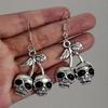Exaggerate Gothic Sliver Color Skull Red Glass Crystal Eye Pendant Dangle Earrings for Women Halloween Party Scary Jewelry Gifts