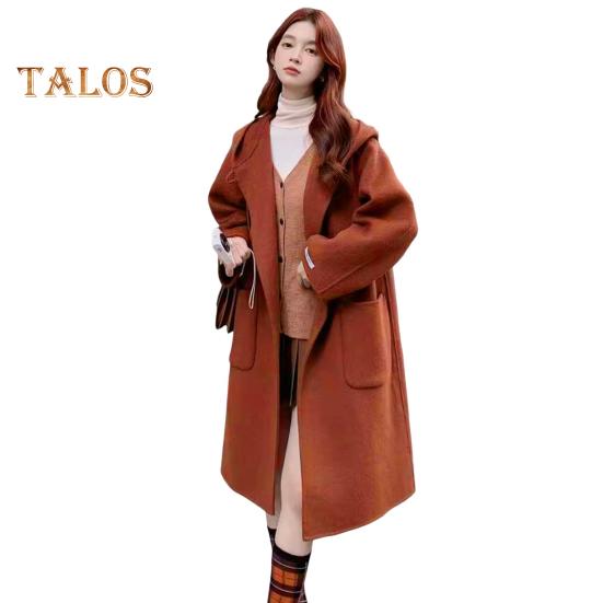 

Женское зимнее пальто с капюшоном и карманами, однотонный кардиган с открытой строчкой, пальто средней длины, термобелье с длинными рукавами, зимнее пальто для поездок на работу и свиданий S коричневый