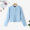 ZANZEA Women Lace Splice Round Neck Casual Long Sleeve Blouse