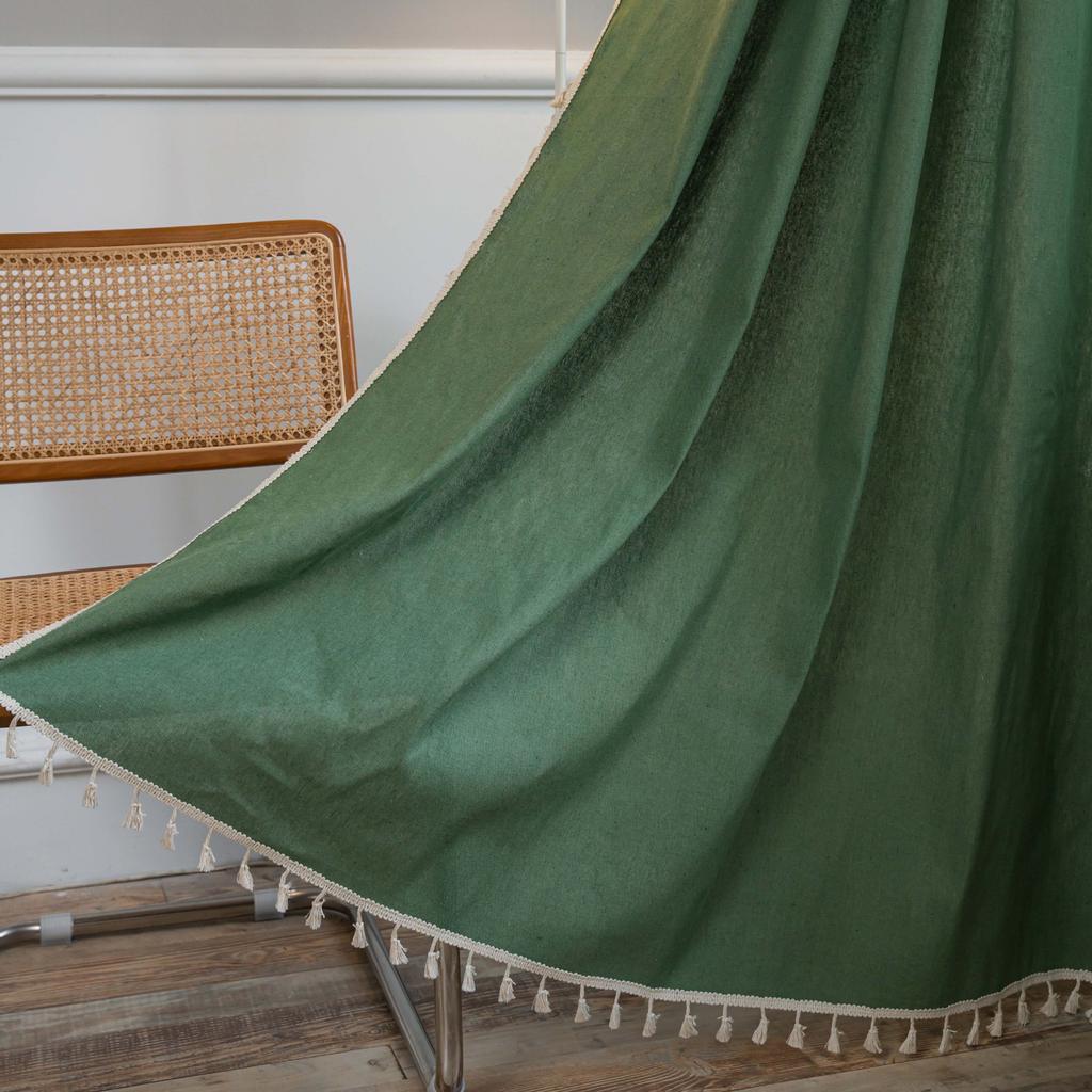 American Cotton Linen Curtains Farmhouse Style Darkening Curtains with Tassel Rod Pocket Window Drapes for Dining Living Bedroom