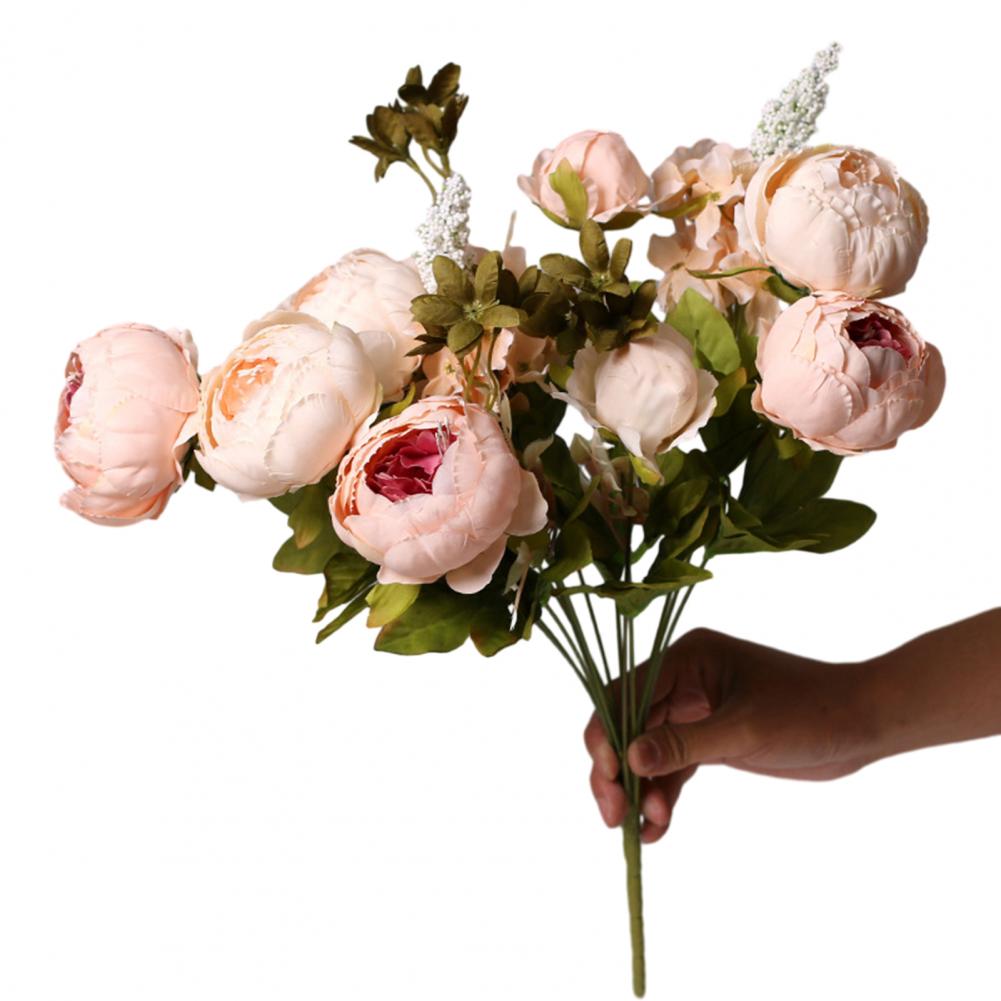Bouquet di Peonie Artificiali Rosa Cipria in Seta, 13 Teste di Peonie Artificiali, Artigianato Artistico Fai da Te, Decorazione per Matrimonio e Casa