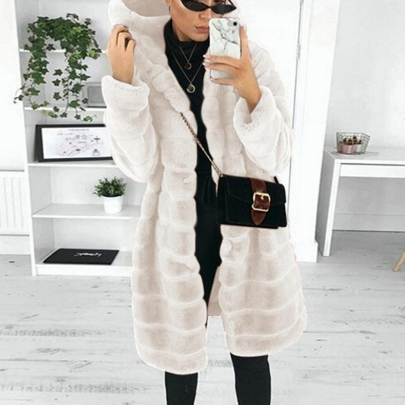 Zimowe damskie dorywczo z długim rękawem Solidne kardigany Fuzzy Fleece Outwear Faux Fur Hooded Kieszenie