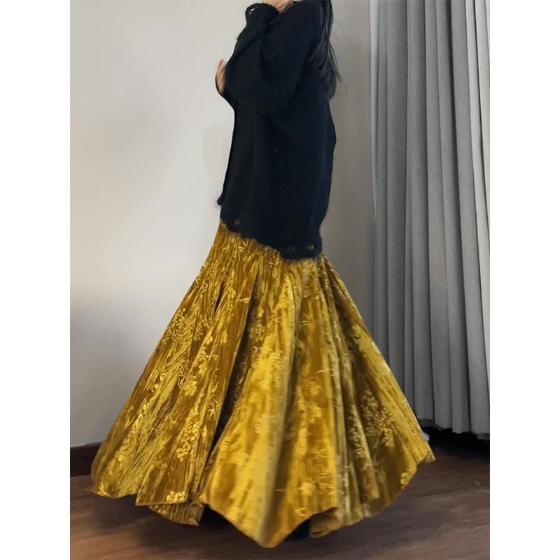 Chinese Old Money Velvet Fishtail Skirt - High Waist, Slimming Autumn/Winter Style