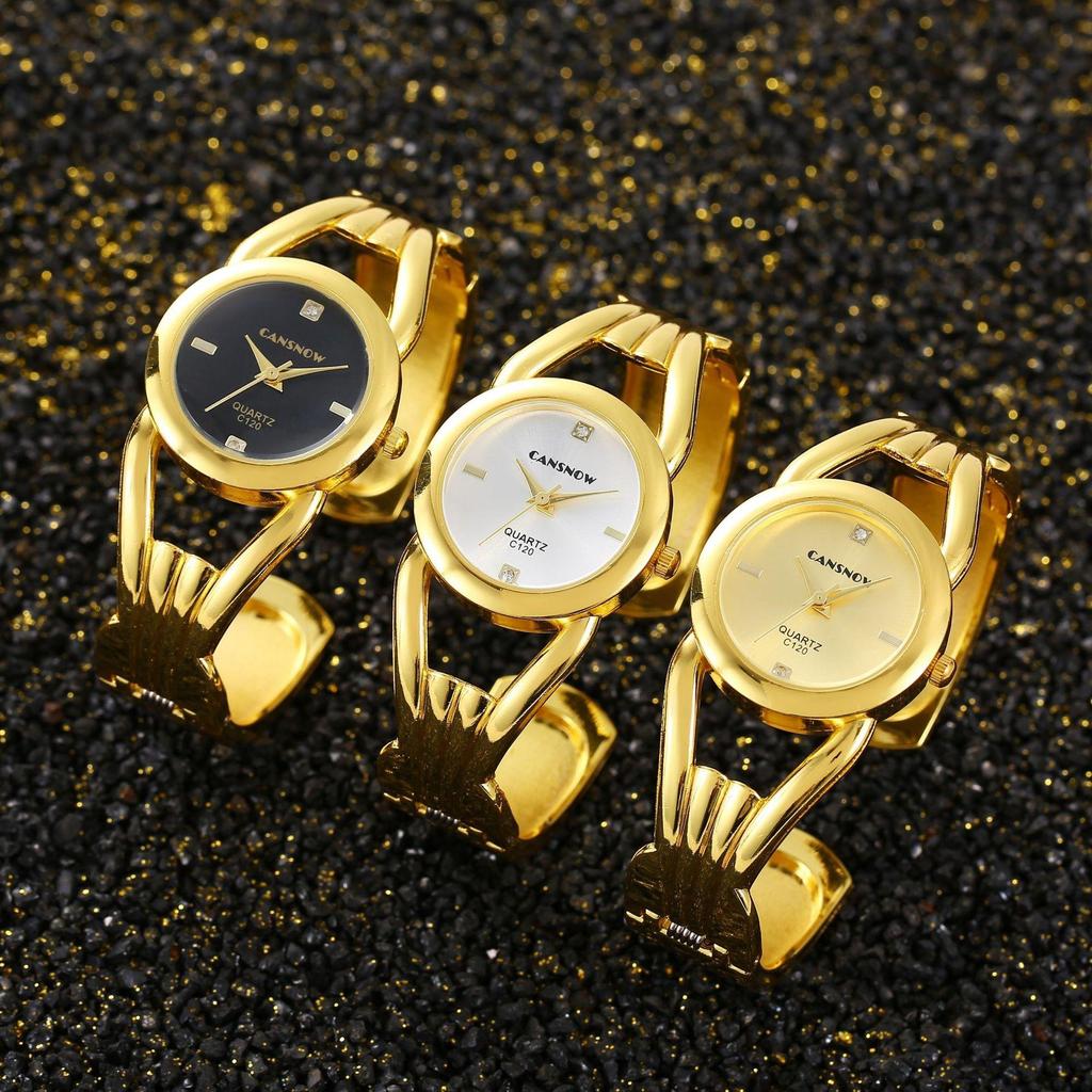 New Luxury Fashion Rhinestone Round Dial Ladies Quartz Bracelet Watch Elegant Female Clock Women's Gold Bangle Wristwatch