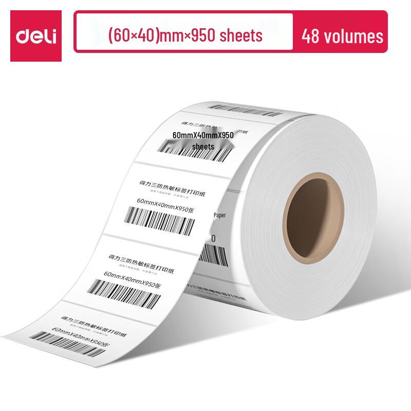 Deli 12302 3-Proof Thermal Labels, 60x40mm, 48 Rolls