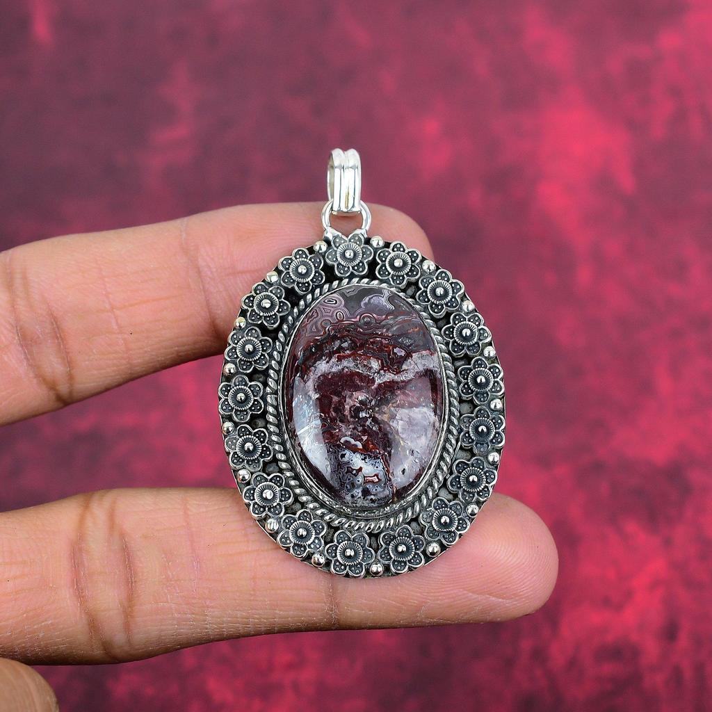 Crazy Lace Achat Edelstein Schmuck, 925 Massiv Sterlingsilber Anhänger, Handgefertigter Anhänger Neuestes Design Schmuck Geschenk für Ehefrau