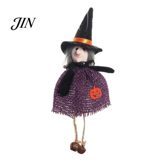 Hochwertige Hexenfigur Halloween Hängedekoration, Gruselige Kürbis-/Geist-/Hexen-/Schwarze Katze Puppe Ornament mit Strapazierfähigem Jute-Rock für Spukhaus