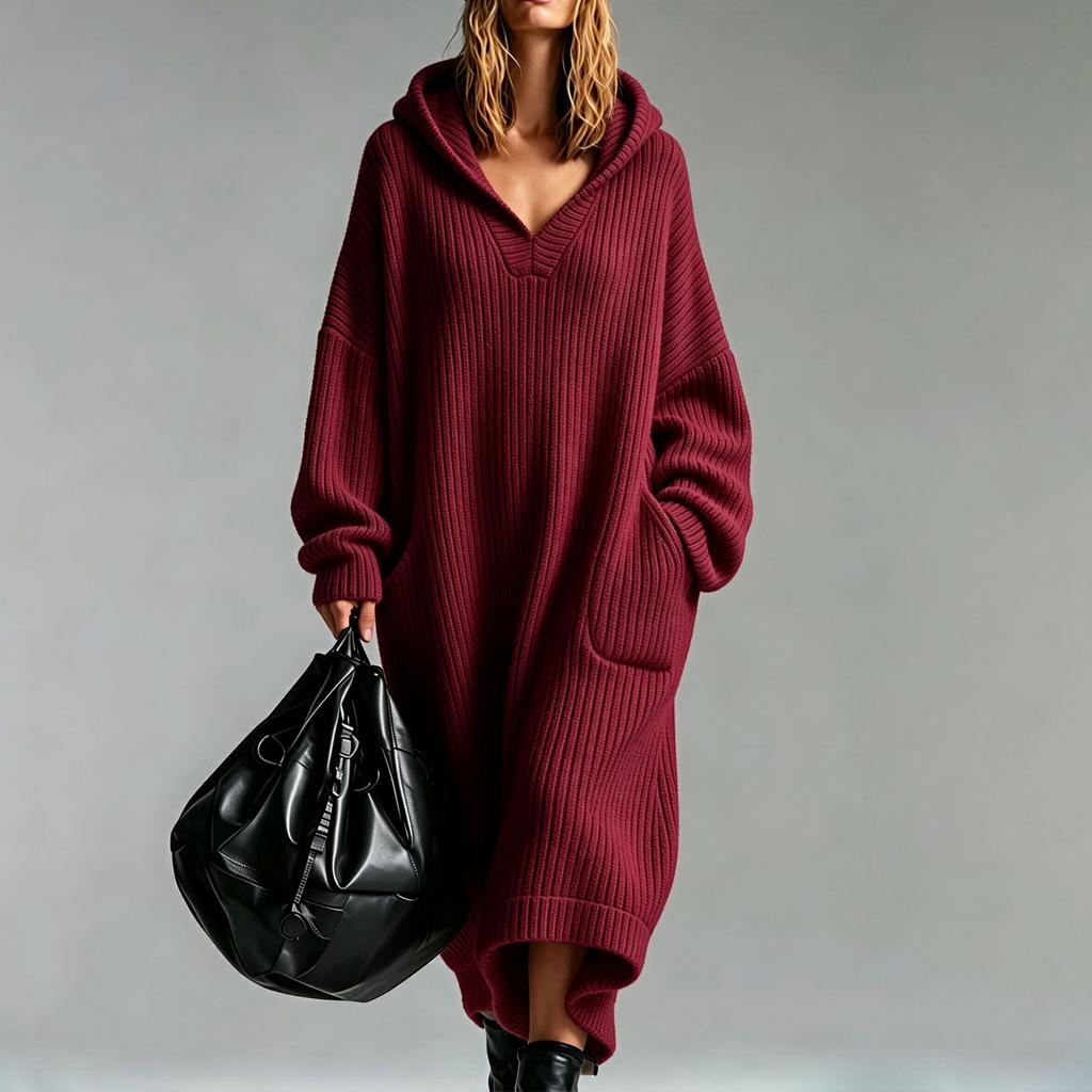 Abito da donna casual in velluto a coste con cappuccio e tasche, vestibilità ampia, colore per l'autunno inverno, da indossare tutti i giorni