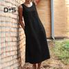 Sleeveless Maxi Dress for Women Loose Crew Neck Tank Dress with Pockets Beach Vacation Long Sundress Summer Casual Outfit