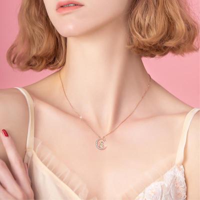 Women Necklace Cute Rabbit Star Elegant Hypoallergenic Rhinestone Embedded Crescent Moon Clavicle Necklace