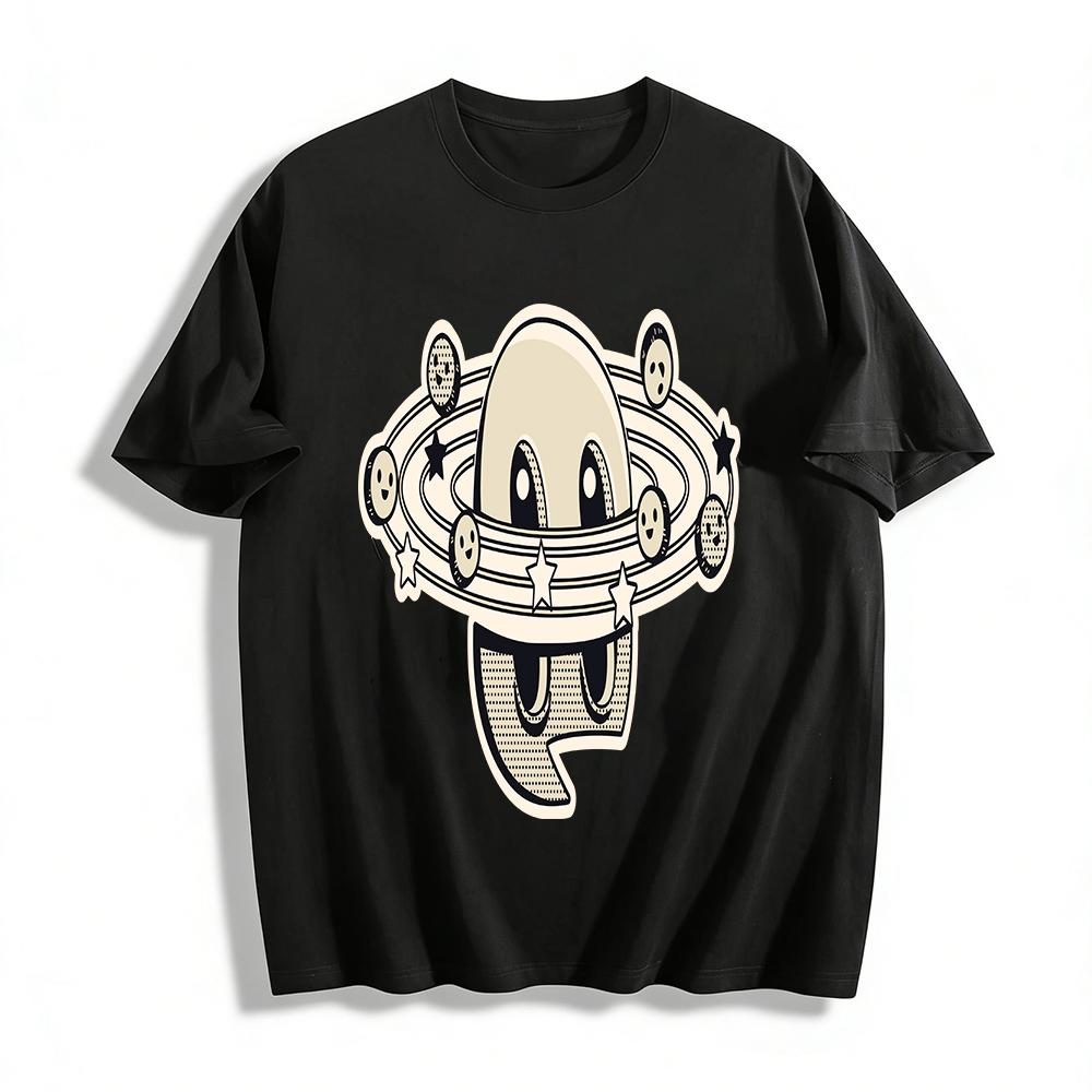 

Vintage Cartoon Saturn Ring Print T-shirt Unisex Casual Loose Fit Cotton Top Pure cotton T-shirt XXS