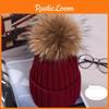 Winter New Real Raccoon Fur Hats Pom Pon Women Lady Knit Beanie Cap Bobble
