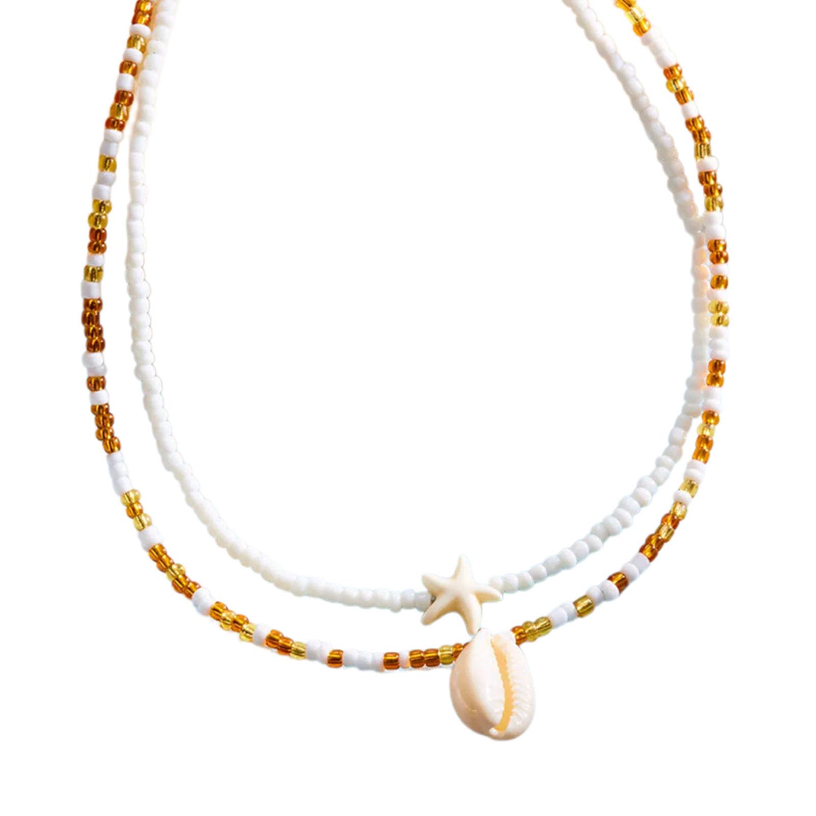 

2 шт. Бохо Шик Двухрядное Ожерелье-подвеска из бусин в виде морской звезды и ракушки, идеально подходящее для пляжного отдыха и неформальных встреч 1