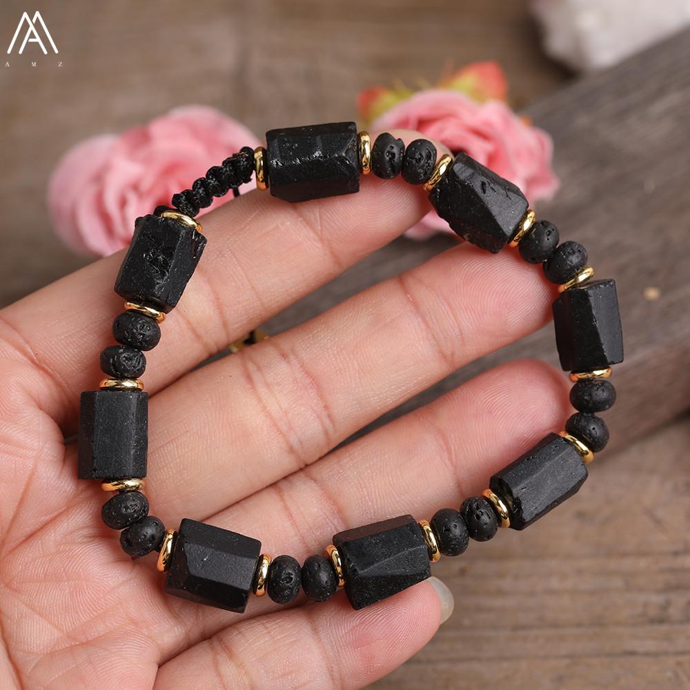 Bracelet Jonc Réglable En Tourmaline Noire - Bijou Pierre Noire élégant - Neuf Avec étiquettes