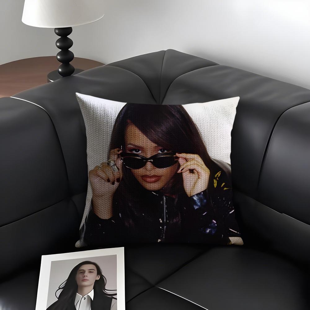 A-Aaliyah Sänger Kissenbezug Natürlicher Leinen Bio-Stoff Beidseitiger Druck Sofa Heimdekoration Geschenk Kissenhülle