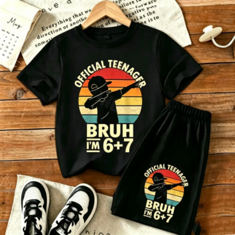 Kids Boy 67 Fun Printed 11 Colors Outdoor Street Kids T-shirt and Shorts 2 Piece Set Summer Home Casual Outfit Boy and Girl s Sports Set 100