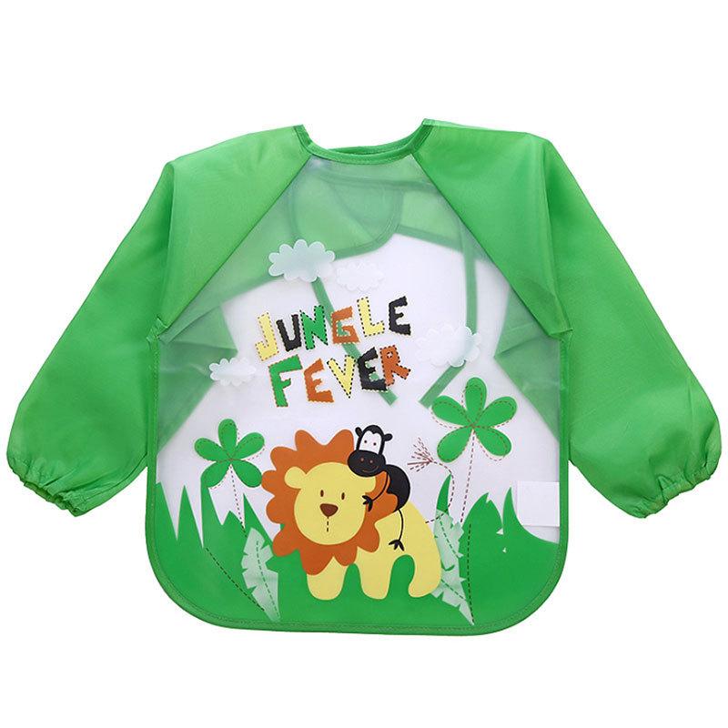 0-3 Years Baby Waterproof Anti-dirty Bib Long Sleeve Art Painting Apron Strap Smock Soft Feeding Bib Cartoon Kindergarten Gown