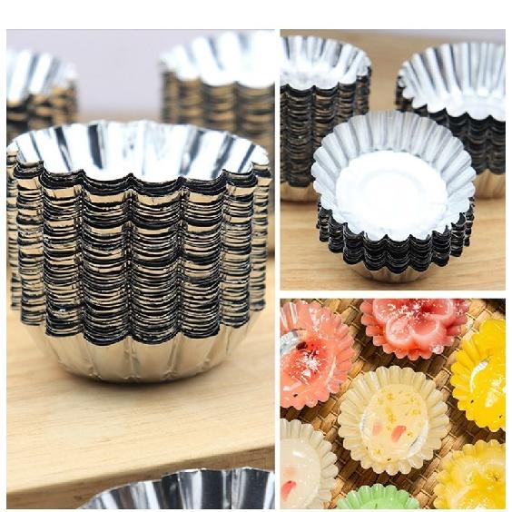 100pcs Reusable Aluminum Foil Baking Cups Egg Tart Pan Cupcake Case Tar Cake Mold Bakewares with Tin Barbecue Seasoning