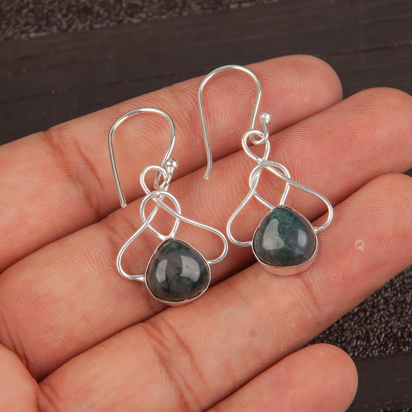 

Моховой агат Драгоценный камень 925 Стерлинговое серебро Ручной работы Серьги 1,50 Подарок для жены EE-2-26