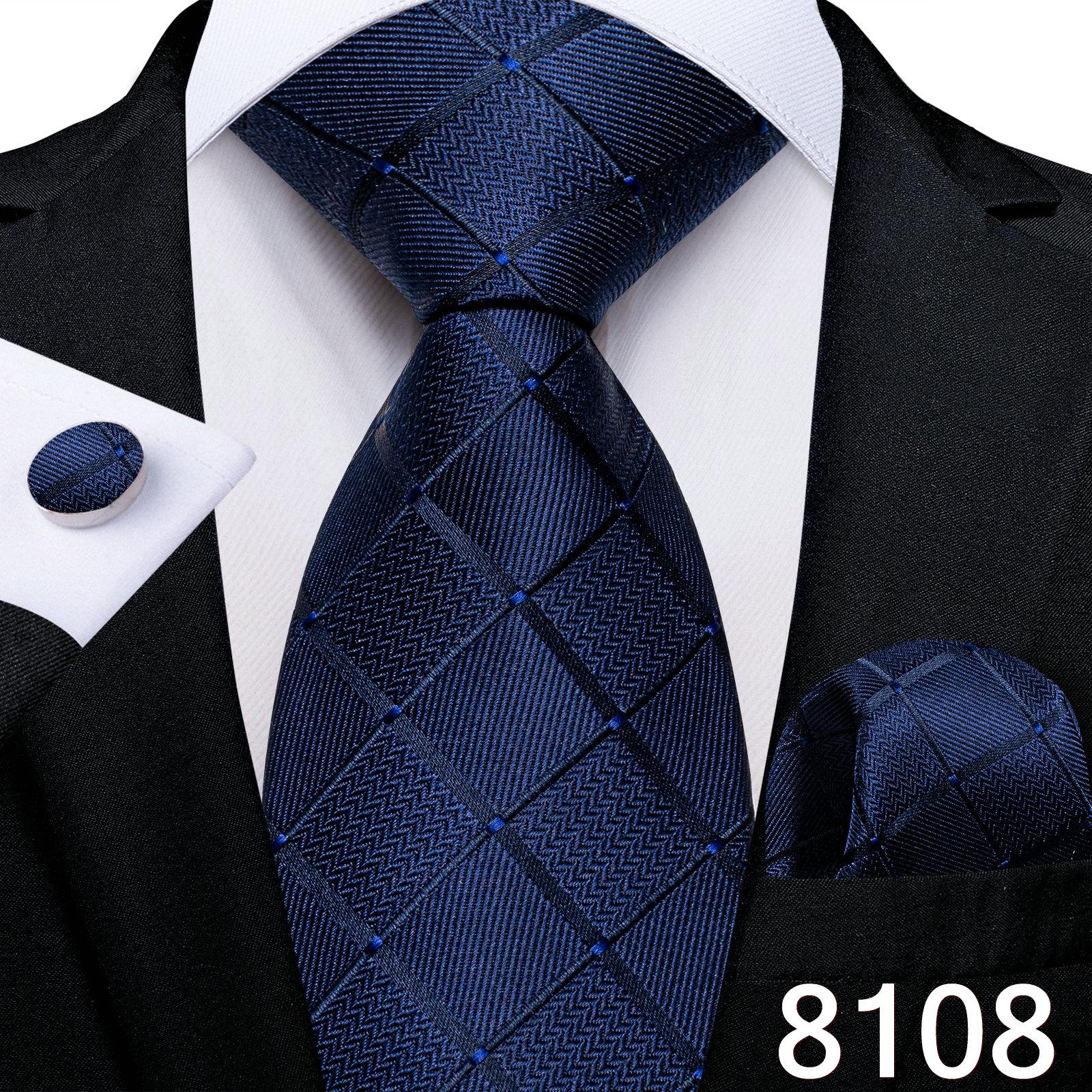 

Мужские шелковые галстуки, черный, серый цветочный тканый галстук, носовой платок, запонки, комплект на свадьбу N-8108