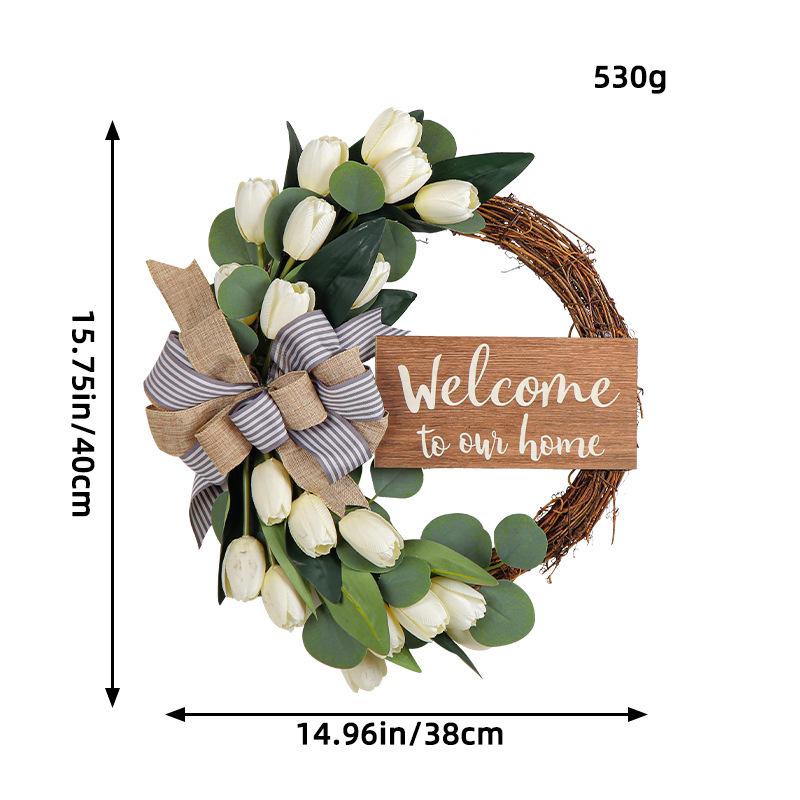 Spring Tulip & Eucalyptus Wreath - Home & Festival Door Decoration