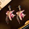 European Vintage Fish Rhinestone Tassel Earrings: High-End Enamel, Fashionable Luxury Design