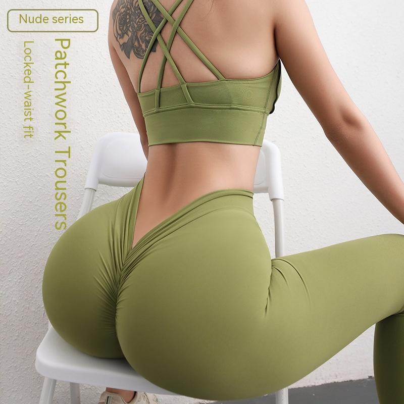 

Красота персикового цвета сзади с V-образным вырезом, обнаженные брюки для йоги, женские брюки с высокой талией, подтяжка бедер, персиковые спортивные штаны с подтяжкой бедер, хризантемы, спорт и фитнес