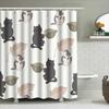 White Shower Curtain With Black Grey Cats And Leaves Decorative Bathroom Accessories For Home Decoration