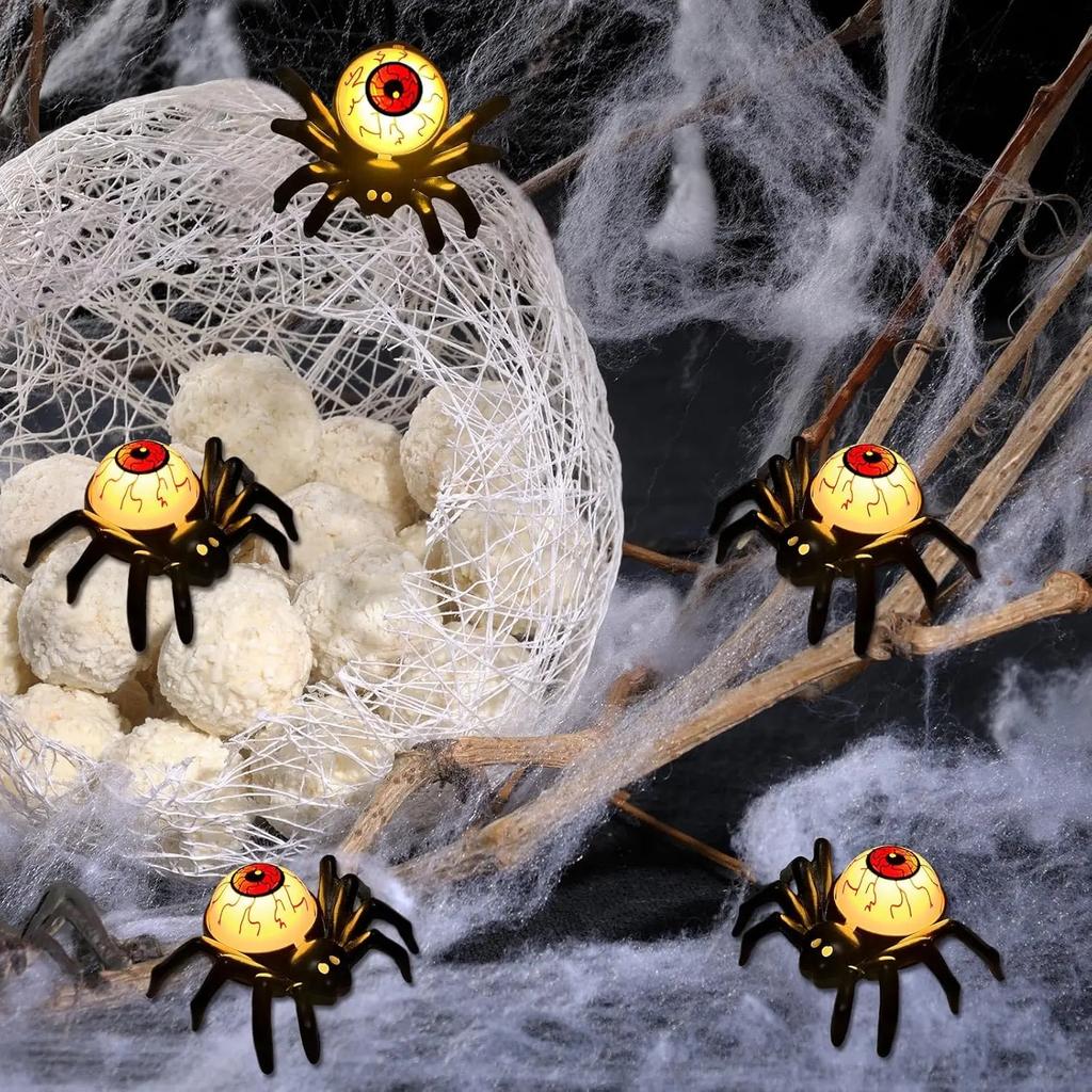 Halloween Spider Eyeball LED Candle Lights Horror Glowing Spider Lamp Tabletop Decor For Haunted House Party Atmosphere Ornament