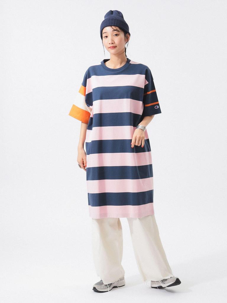 Beams Boy Dress [Special Order] Champion Border Crazy Dress, Women's, Pink, Size S