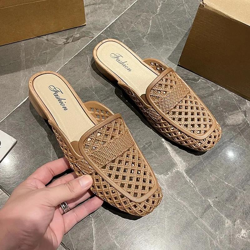 

Модная женская обувь на плоской подошве, слипоны, мягкая подошва, для улицы, летняя, противоскользящая, повседневная, с закрытым носком, полушлепанцы, повседневные балетки 40-41