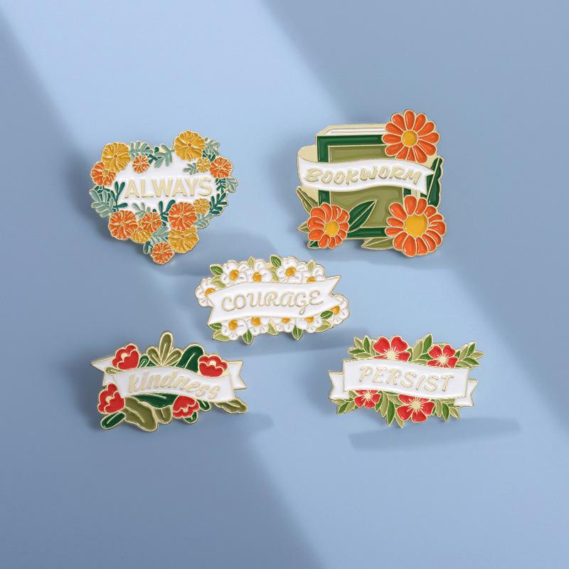 ALWAYS English Geometric Floral Brooch Lapel Pin - Garden Aesthetic Metal Badge for Clothing Accessories, Scarf Buckle & Gift