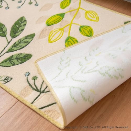OKA Leaf Breath Kitchen Mat, Approx. 45cm x 180cm, Green (Washable, Antibacterial, Boshu, Non-Slip, Refreshing)