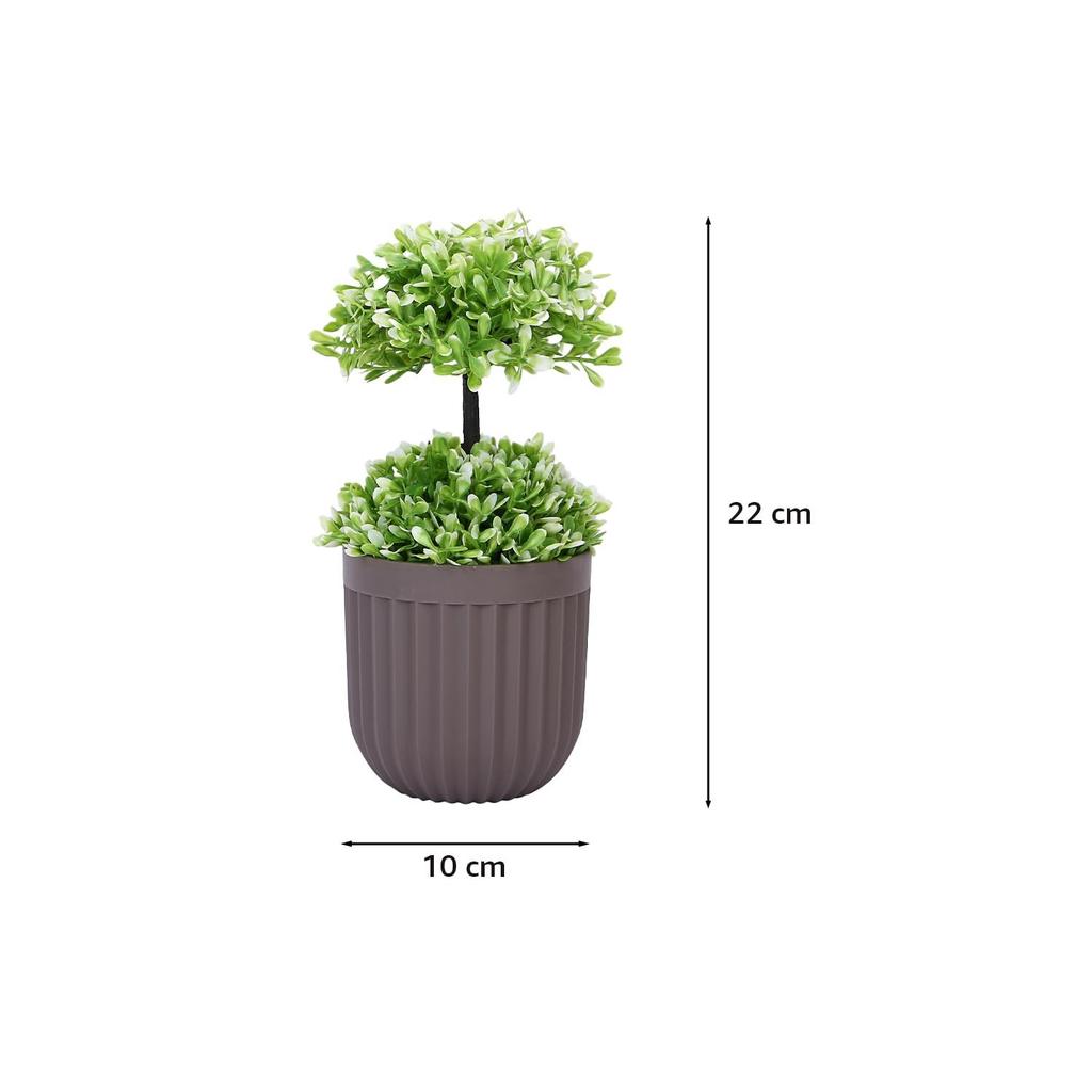 Set of 2 Artificial Topiary, 22x10 Cm, for Home/Office Décor, Greenery In Brown Plastic Pot