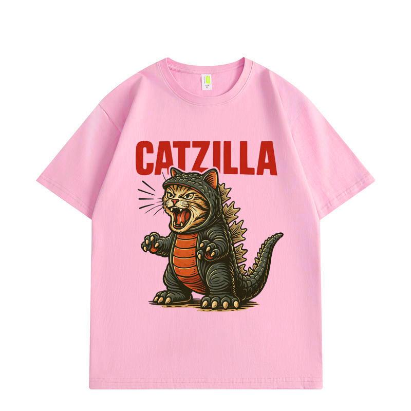 Catzilla Funny Cat Meme Graphic T Shirts Harajuku Japanese Style Short Sleeve T-shirts Fashion Cartoon Oversized T-shirt Unisex