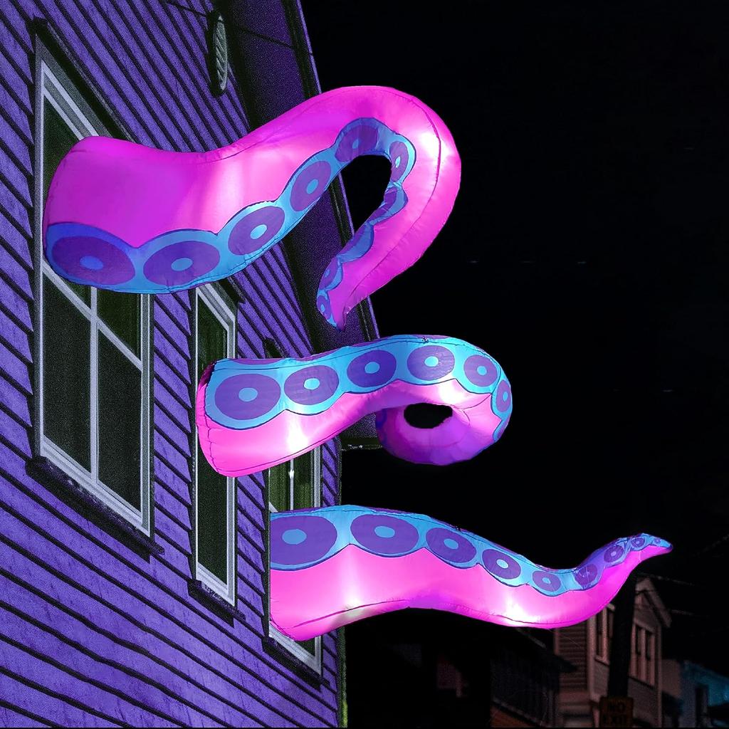Joyfy Halloween Inflatable Outdoor 3 Pcs Giant Octopus Tentacle Broke Out from Window Blow Up Inflatable for Window Decoration