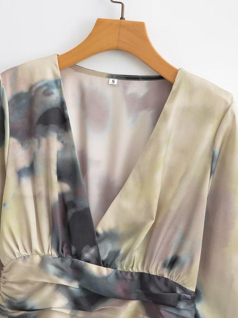 2024 Euro-American Women's Fashion: French Ink-Wash Short Top & Skirt Set