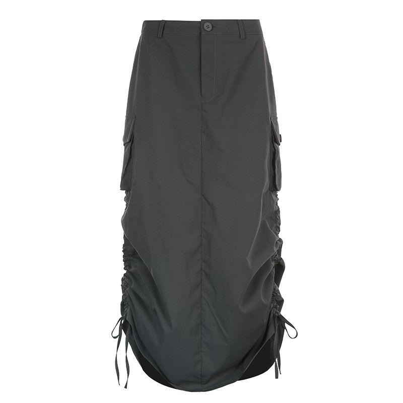 

Skirts Split Summer Women Grunge Y2k Ruched Drawstring Low W Gray S