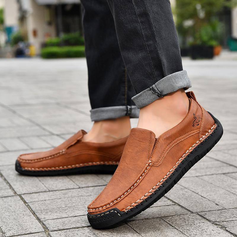Large Size 48 Handmade Split Leather Men's Casual Shoes Comfortable Men Loafers Moccasins Men Flats Shoes Driving Shoes