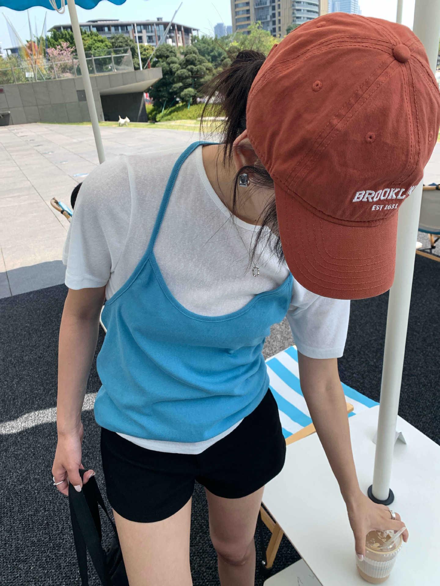 

Women s 2025 Summer Halter Neck Camisole & Short-Sleeved T-Shirt Set - Fresh, Fashionable Style (H1KA520290) One Size синий