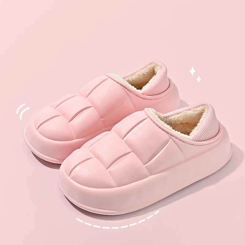 

Модные домашние водонепроницаемые теплые нескользящие хлопковые туфли сумка туфли на каблуке 2025 новые хлопковые тапочки мужские осенне-зимние 40-41 розовый