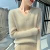 Autumn Winter Women's Thickened Mink Velvet V-Neck Sweater - Loose, Versatile Knit Base Layer Pullover