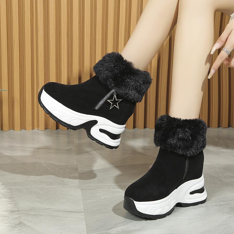 Women's lightweight comfortable thick sole cold warm padded snow boots non-slip wear outdoor sports furry mouth cotton boots