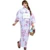 RAVIR Yukata Pale Purple with Large Pink Floral Fluffy Obi and Geta Free Size Women's 3-Piece Set, Pattern, Belt, Sandals, (Pink)