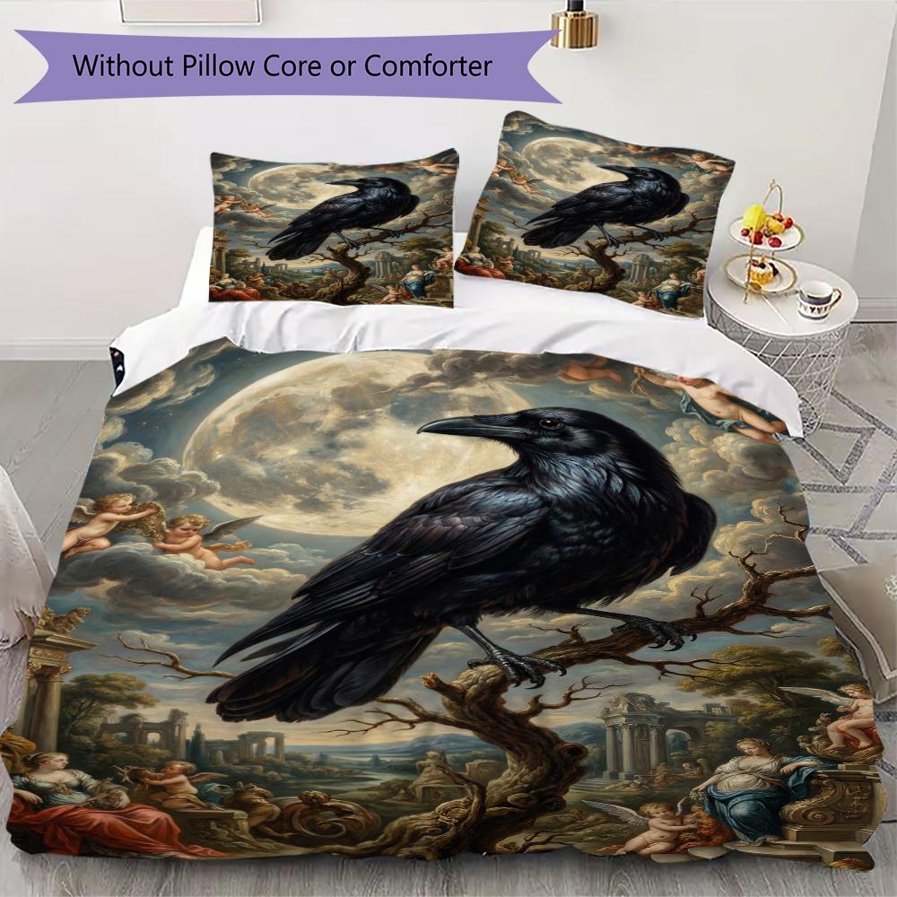 Krähen-Dekorationsmuster Bettwäsche-Steppdecken-Set Steppdeckenbezug Kissenbezug Heimdekoration Geburtstagsgeschenk (1 Bettbezug + 2 Kissenbezüge (ohne Füllung))54