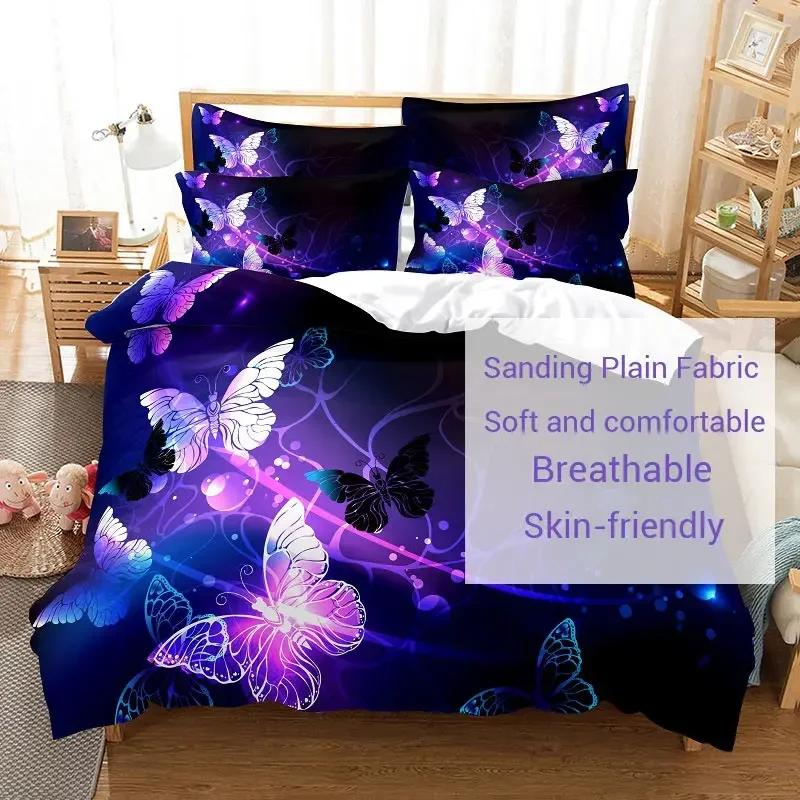 Comforter Purple Bedding Set Polyester 3D Comforter Lavender Butterfly Double Full King Queen Twin Single
